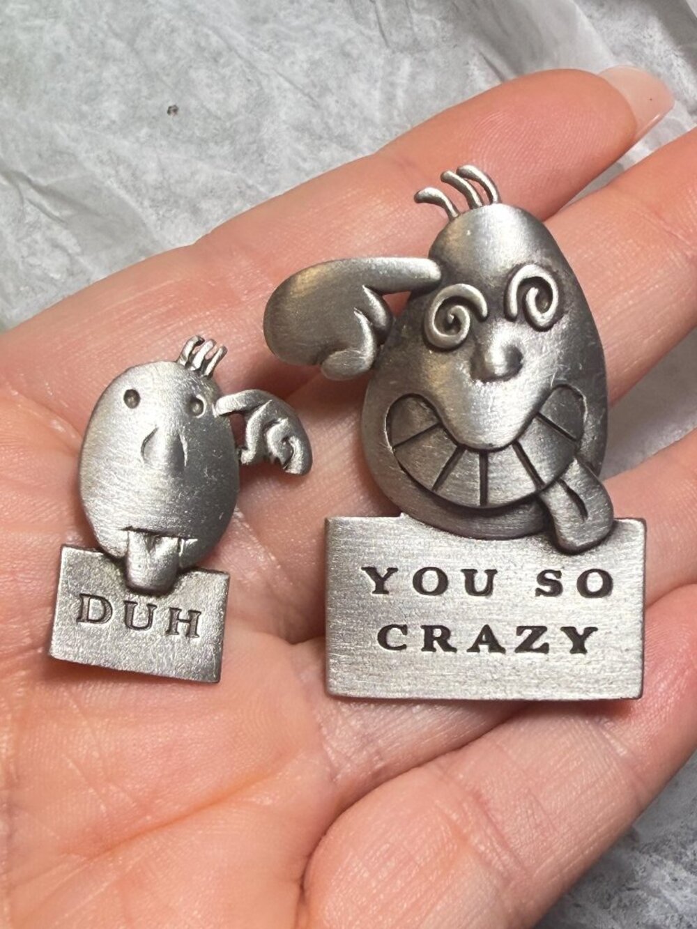 Funny Face Brooch Pin Set of 2 Duh You So Crazy Vintage Signed J Benton